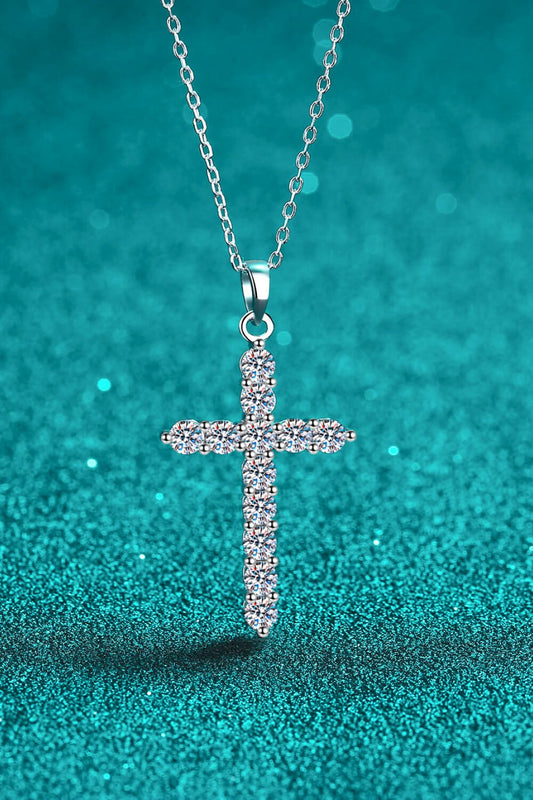 Adored 925 Sterling Silver Cross Moissanite Necklace - Asiela LUXE
