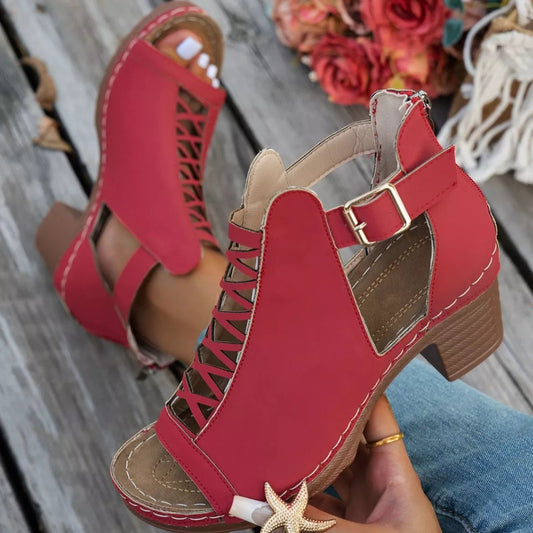 Buckle Block Heels Sandals - Asiela LUXE