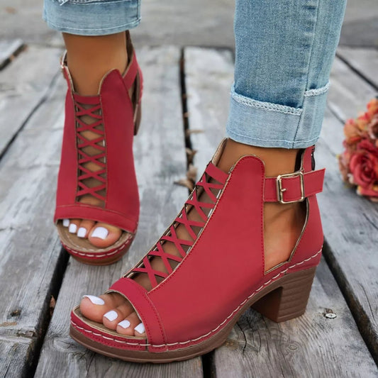 Buckle Block Heels Sandals - Asiela LUXE