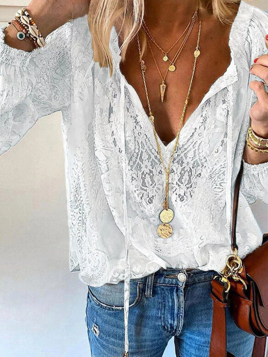 Lace Tie - Neck Blouse - Asiela LUXE