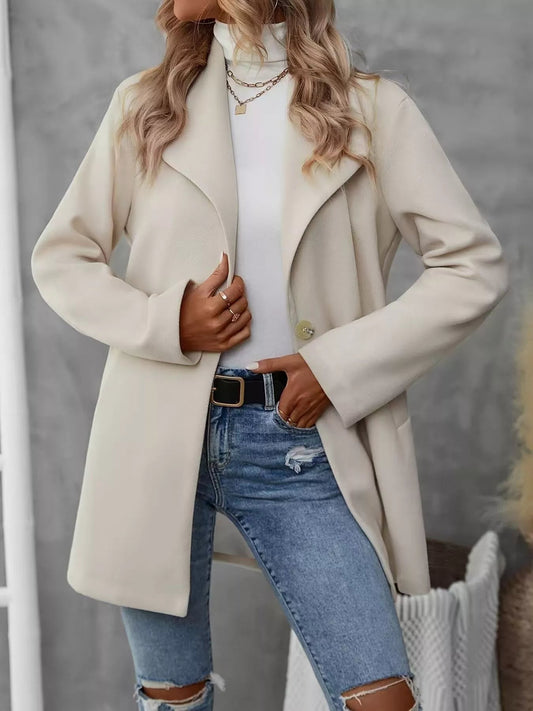 Lapel Collar Single - Button Wool Blend Overcoat - Asiela LUXE