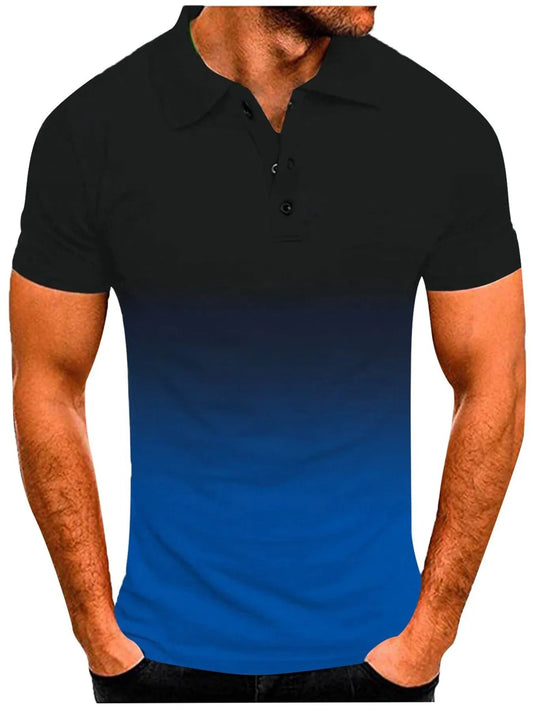 Men's Full Size Gradient Short Sleeve Polo Plus Size - Asiela LUXE