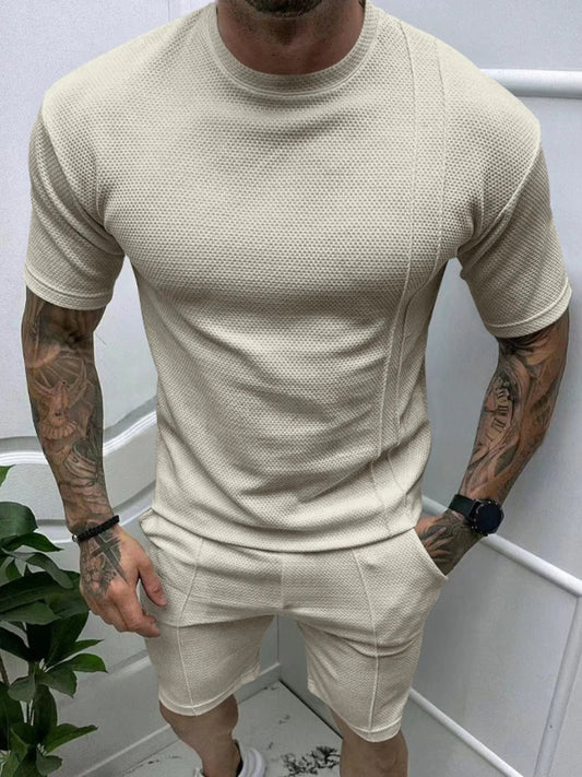Men's Full Size Round Neck Tee and Shorts Set Plus Size - Asiela LUXE
