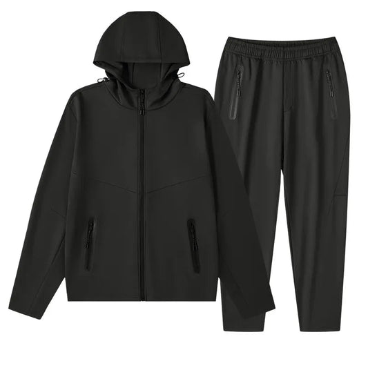 Men's Plus Size Drawstring Zip Up Hooded Top and Pants Set - Asiela LUXE