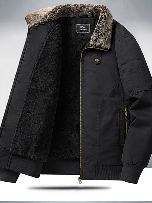 Men's Plus Size Sherpa Lined Zip Up Jacket - Asiela LUXE
