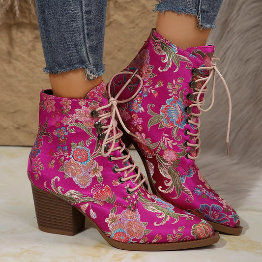 Point Toe Block Heels Boots - Asiela LUXE
