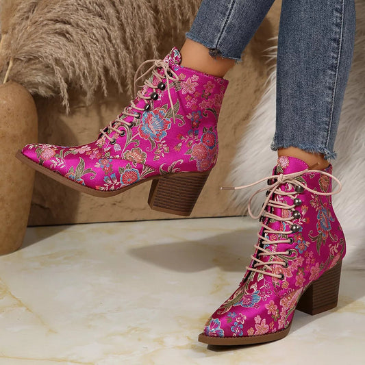 Point Toe Block Heels Boots - Asiela LUXE