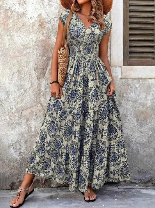 Printed Cap Sleeve Maxi Dress - Asiela LUXE