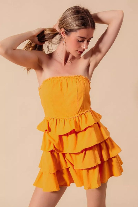 SO ME Strapless Ruffle Layered Game Day Cheer Up Dress - Asiela LUXE