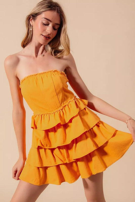 SO ME Strapless Ruffle Layered Game Day Cheer Up Dress - Asiela LUXE